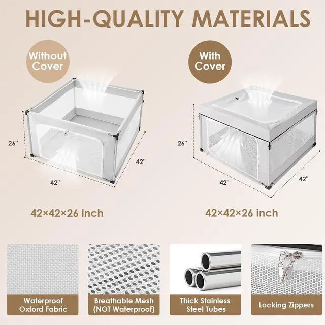 Alt view image 2 of 7 - 42x42x26 Inches Puppy Playpen for Dogs & Cats Indoor or Outdoor - Dog Play Pen with Door, Dog Fence for Small Pets with Heavy-Duty Oxford & Steel Frame, with Cover