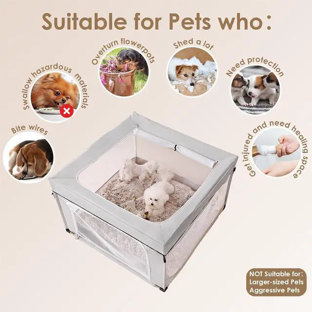 Alt view image 4 of 7 - 42x42x26 Inches Puppy Playpen for Dogs & Cats Indoor or Outdoor - Dog Play Pen with Door, Dog Fence for Small Pets with Heavy-Duty Oxford & Steel Frame, with Cover