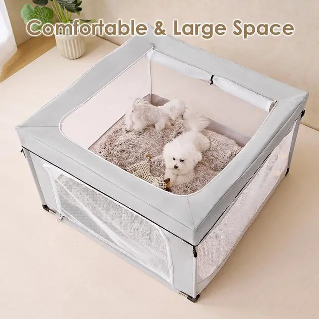 Alt view image 6 of 7 - 42x42x26 Inches Puppy Playpen for Dogs & Cats Indoor or Outdoor - Dog Play Pen with Door, Dog Fence for Small Pets with Heavy-Duty Oxford & Steel Frame, with Cover