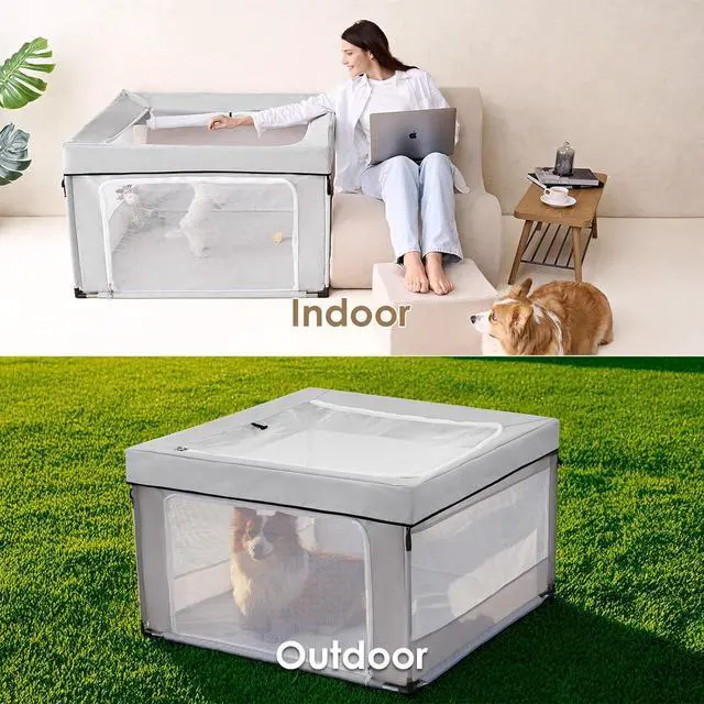 Alt view image 7 of 7 - 42x42x26 Inches Puppy Playpen for Dogs & Cats Indoor or Outdoor - Dog Play Pen with Door, Dog Fence for Small Pets with Heavy-Duty Oxford & Steel Frame, with Cover