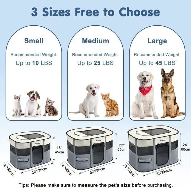 Alt view image 2 of 7 - Dog Playpen, Portable Pet Playpen Cat PlayPen, 600D Oxford Dog Kennel Tent Crate, Waterproof&Breathable, Indoor Outdoor Travel Camping Use for Medium/Lar Breed with Carrying Case+Folding Bowl,L,Gray