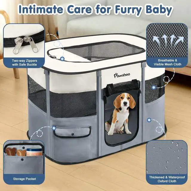 Alt view image 3 of 7 - Dog Playpen, Portable Pet Playpen Cat PlayPen, 600D Oxford Dog Kennel Tent Crate, Waterproof&Breathable, Indoor Outdoor Travel Camping Use for Medium/Lar Breed with Carrying Case+Folding Bowl,L,Gray