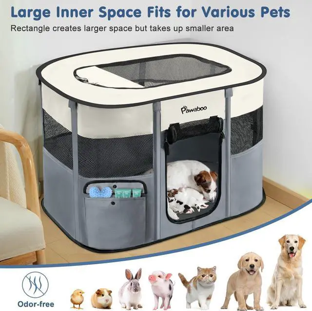 Alt view image 4 of 7 - Dog Playpen, Portable Pet Playpen Cat PlayPen, 600D Oxford Dog Kennel Tent Crate, Waterproof&Breathable, Indoor Outdoor Travel Camping Use for Medium/Lar Breed with Carrying Case+Folding Bowl,L,Gray