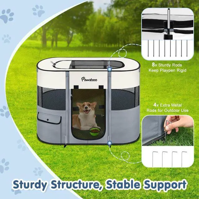 Alt view image 5 of 7 - Dog Playpen, Portable Pet Playpen Cat PlayPen, 600D Oxford Dog Kennel Tent Crate, Waterproof&Breathable, Indoor Outdoor Travel Camping Use for Medium/Lar Breed with Carrying Case+Folding Bowl,L,Gray