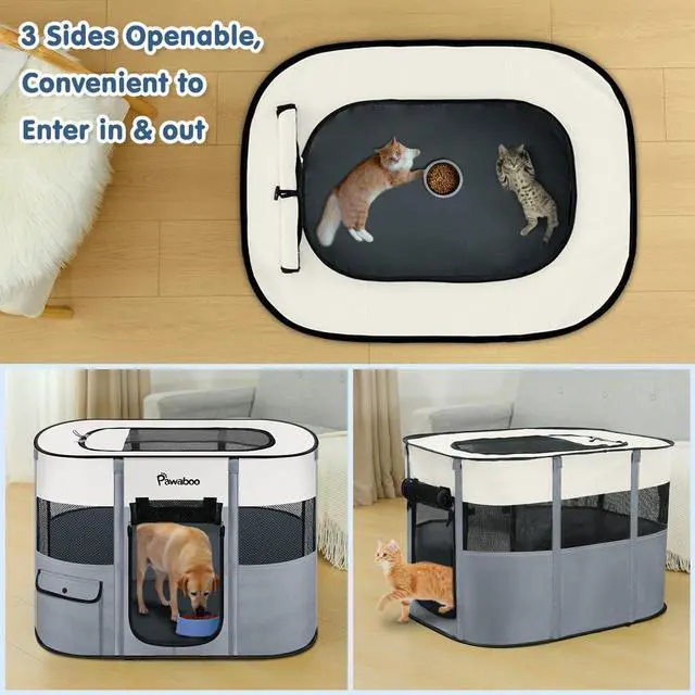 Alt view image 6 of 7 - Dog Playpen, Portable Pet Playpen Cat PlayPen, 600D Oxford Dog Kennel Tent Crate, Waterproof&Breathable, Indoor Outdoor Travel Camping Use for Medium/Lar Breed with Carrying Case+Folding Bowl,L,Gray