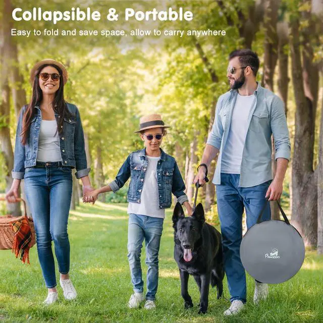 Alt view image 7 of 7 - Dog Playpen, Portable Pet Playpen Cat PlayPen, 600D Oxford Dog Kennel Tent Crate, Waterproof&Breathable, Indoor Outdoor Travel Camping Use for Medium/Lar Breed with Carrying Case+Folding Bowl,L,Gray