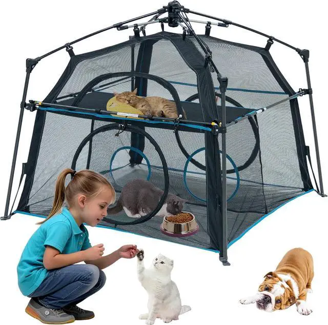 Alt view image 2 of 7 - Lar Catio Outdoor Cat Enclosure,2 Tier Cat Tent, Spacious, Sturdy Outdoor Catio,Portable and Foldable Playpen Play Tents for Cats Kitten and Small Animals,Two Doors Design(Patented)