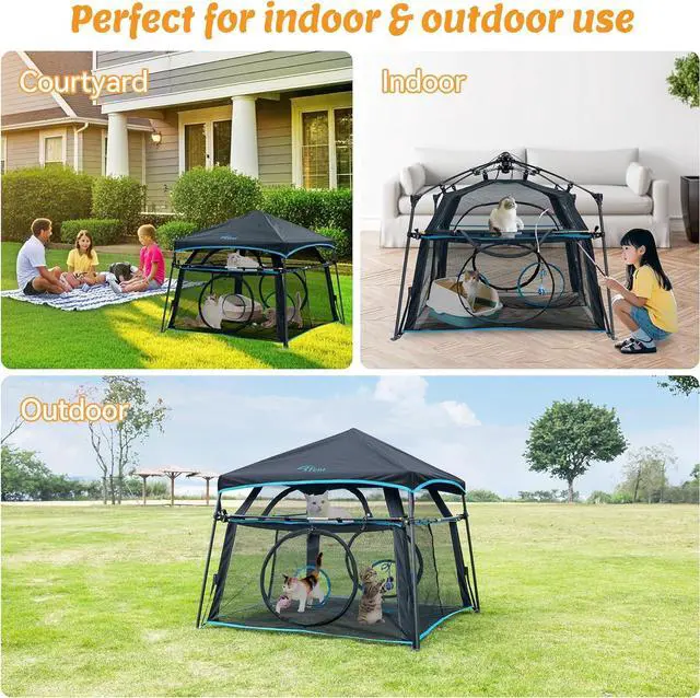 Alt view image 3 of 7 - Lar Catio Outdoor Cat Enclosure,2 Tier Cat Tent, Spacious, Sturdy Outdoor Catio,Portable and Foldable Playpen Play Tents for Cats Kitten and Small Animals,Two Doors Design(Patented)