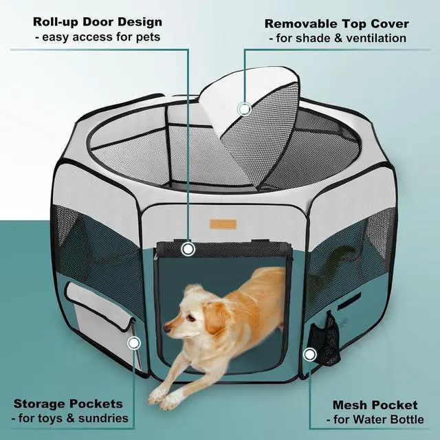 Alt view image 2 of 7 - Dog Playpen, Portable Pet Play Pen for Cat, Puppies, Rabbits, Chickens, Foldable Lar-Capacity Pet Tent for Indoor/Outdoor Travel Camping Blue