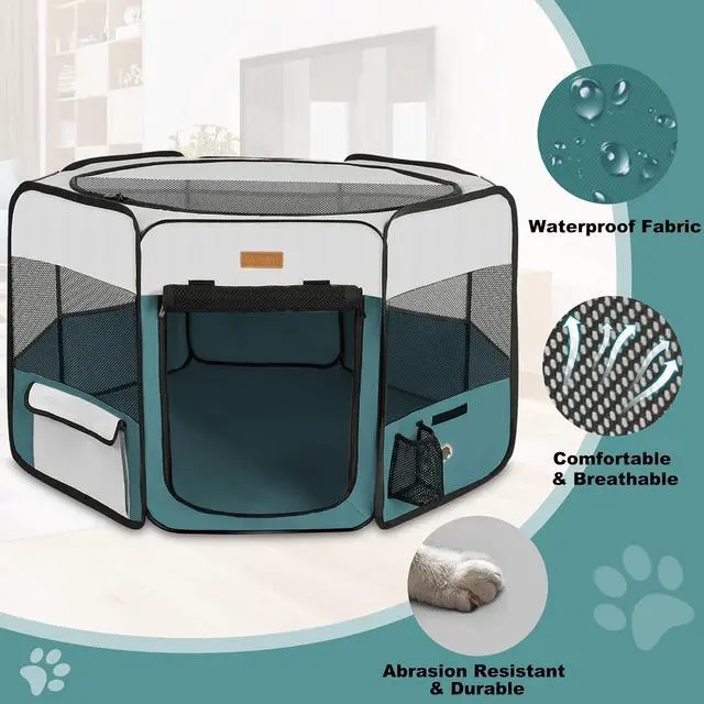 Alt view image 3 of 7 - Dog Playpen, Portable Pet Play Pen for Cat, Puppies, Rabbits, Chickens, Foldable Lar-Capacity Pet Tent for Indoor/Outdoor Travel Camping Blue