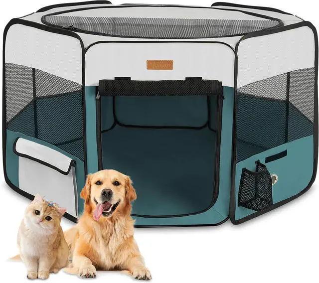 Alt view image 7 of 7 - Dog Playpen, Portable Pet Play Pen for Cat, Puppies, Rabbits, Chickens, Foldable Lar-Capacity Pet Tent for Indoor/Outdoor Travel Camping Blue