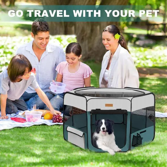 Alt view image 6 of 7 - Dog Playpen, Portable Pet Play Pen for Cat, Puppies, Rabbits, Chickens, Foldable Lar-Capacity Pet Tent for Indoor/Outdoor Travel Camping Blue