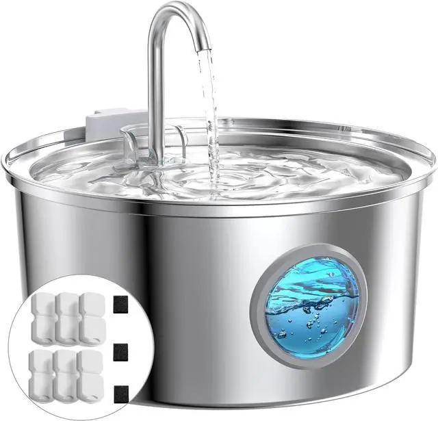 Main image of Cat Fountains for Drin Stainless Steel: 108oz/3.2L Cat Water Fountain Led Light - Running Pet Water Fountain ltered -  Faucet Like Pet Water Fountains for Cats Indoor with 9 lters