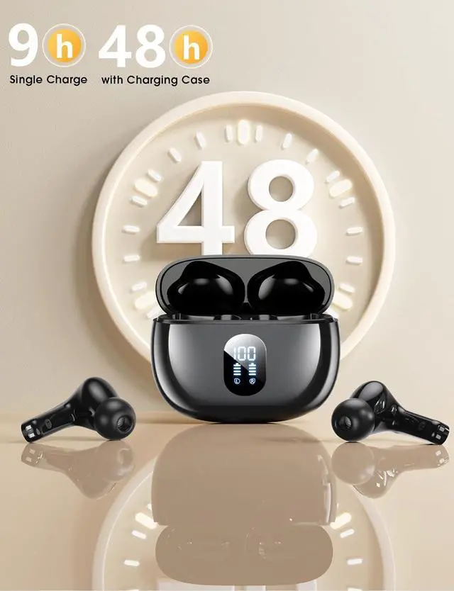 Alt view image 3 of 7 - Wireless Earbuds, Bluetooth Ear Buds with Big Bass Stereo Sound, 48 Hours Playtime, Lightweight in-Ear t Earphones, IPX7, Hands-Free Calls with AI for iPhone, Android, Pad, Sports, Workout