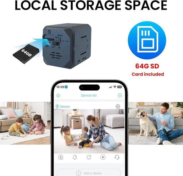 Alt view image 3 of 6 - Security Camera, 2K WiFi Indoor Camera with 64G SD Card, 100 Days Standby Battery Life, Clear Night Vision, AI Motion Detection, Real-Time Record Security Wireless Surveillance Camera