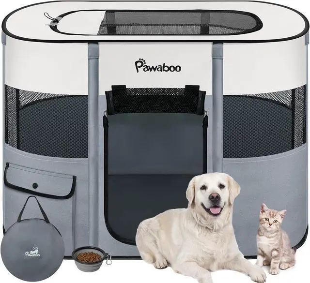 Main image of Dog Playpen, Portable Pet Playpen Cat PlayPen, 600D Oxford Dog Kennel Tent Crate, Waterproof&Breathable, Indoor Outdoor Travel Camping Use for Medium/Lar Breed with Carrying Case+Folding Bowl,L,Gray
