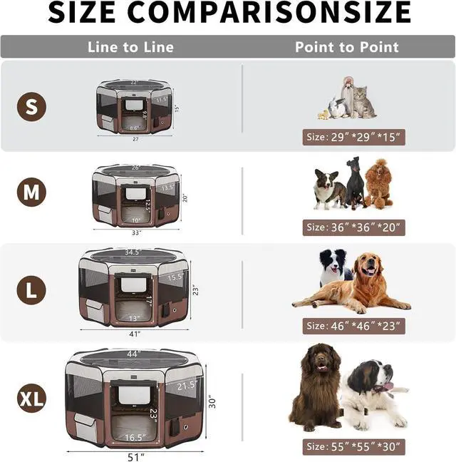 Alt view image 6 of 7 - Dog Playpen 36" Portable Pet Play Pens for Small Dog/Cat/Rabbit/Chicks, Foldable Exercise Kennel Tent Crate Indoor/Outdoor Travel Camping, Removable Top/Bottom (Brown, Medium (36"x36"x20"), 8)