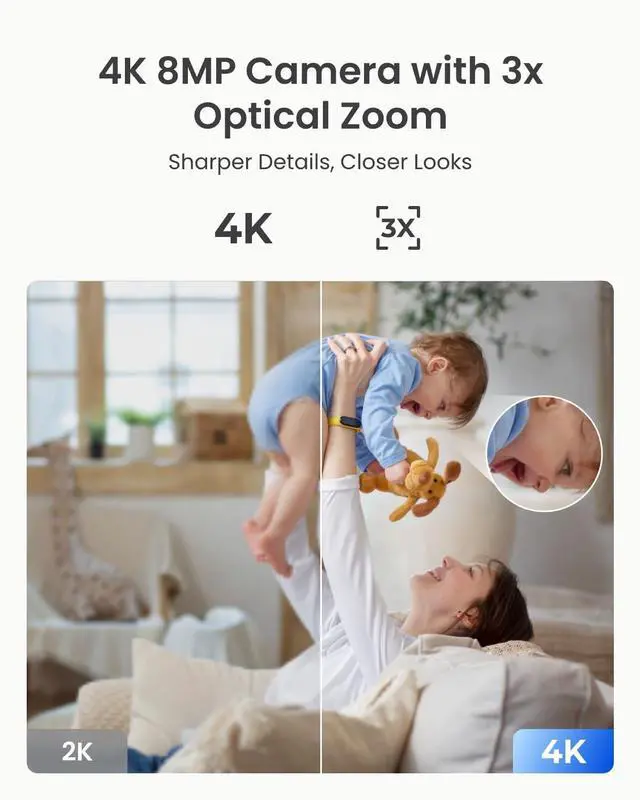 Alt view image 2 of 7 - Smart 4K UHD Pan & Tilt Dual-Band Wi- 6 Indoor Security Camera with 3X Optical Zoom, Auto-Trac, People/Pet Detection, Crying Sound Detection, Privacy Mode, Bluetooth Setup, E1 Zoom-Black