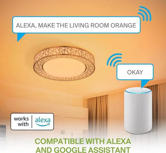 Alt view image 3 of 7 - 16 Inch Smart RGBW Flush Mount Ceiling Light with Remote - Brushed Nickel 28W 120V 2700-6500K Dimmable Ceiling Light xture, Wi App Control RGB Lights, Alexa &  Assistant - ETL