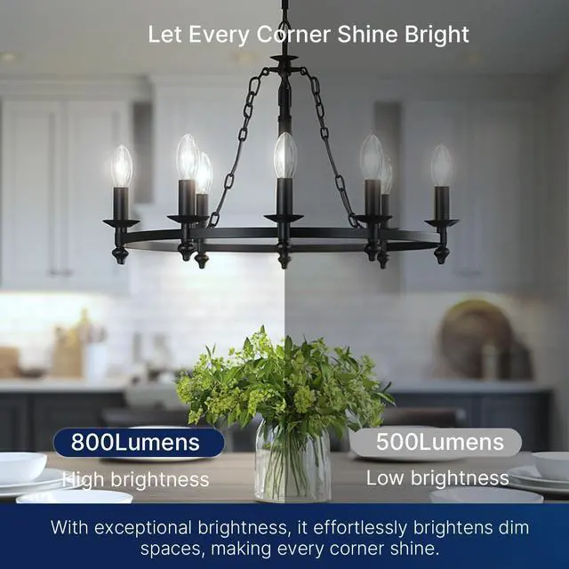Alt view image 6 of 7 - 100W Equivalent Candelabra LED Bulbs 5000K Daylight, Dimmable LED Chandelier Light Bulbs for Dining Room, Living Room, Porch, 800LM, E12 Base, 24 Pack UL,CA65 Listed.