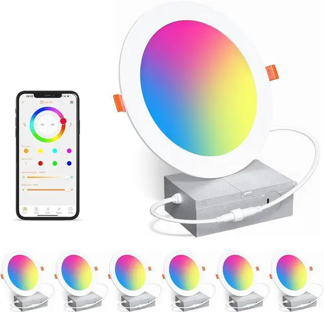 Main image of Smart Recessed Lighting 6 Inch RGBCW Color Changing 16W LED Downlight with Junction Box,1350 Lumen Recessed Ceiling Light Compatible with Alexa,Dimmable by Bluetooth Control -6Pack