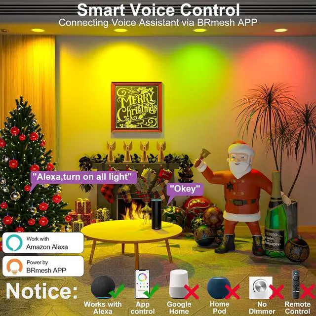 Alt view image 2 of 7 - Smart Recessed Lighting 6 Inch RGBCW Color Changing 16W LED Downlight with Junction Box,1350 Lumen Recessed Ceiling Light Compatible with Alexa,Dimmable by Bluetooth Control -6Pack