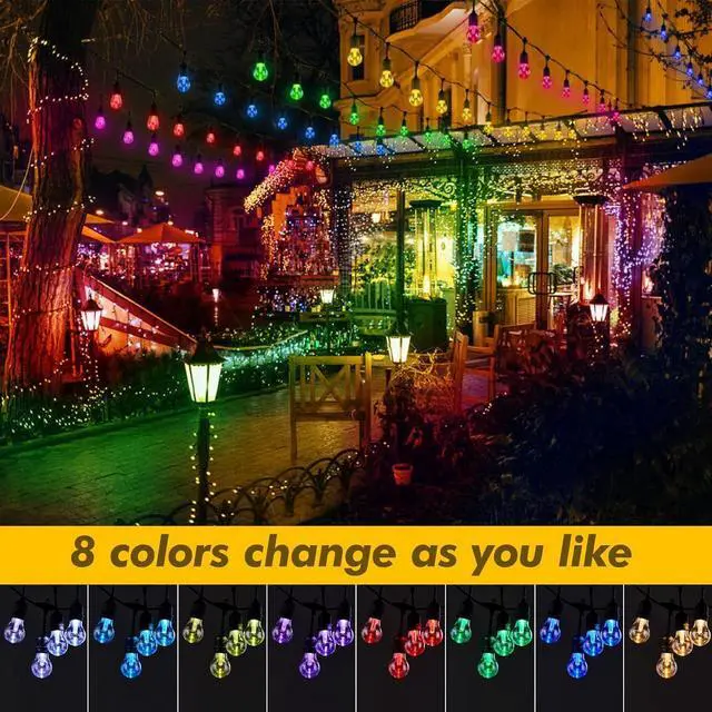 Alt view image 2 of 7 - Auroraworld Outdoor String Lights RGB, 48FT Dimmable Patio String Lights with Shatterproof Edison Bulbs, Remote, Commercial Lights for Cafe, Patio, Yard, Party