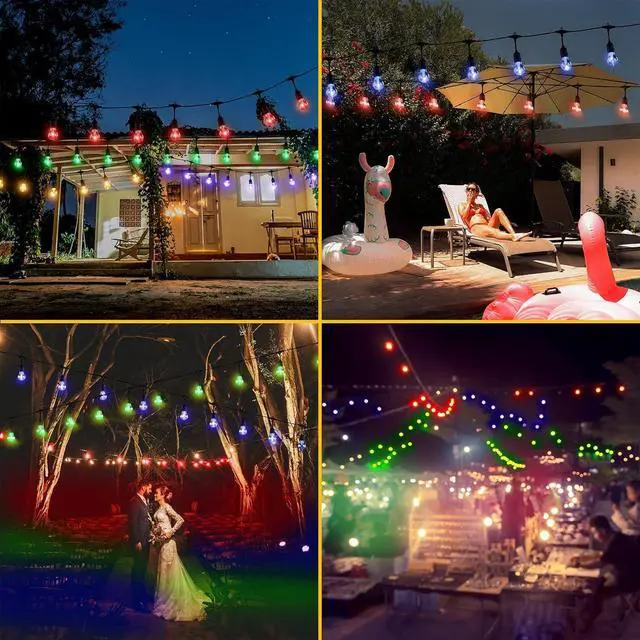Alt view image 7 of 7 - Auroraworld Outdoor String Lights RGB, 48FT Dimmable Patio String Lights with Shatterproof Edison Bulbs, Remote, Commercial Lights for Cafe, Patio, Yard, Party