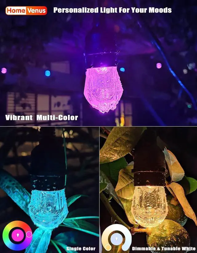 Alt view image 3 of 6 - HVS Smart Outdoor String Lights LED 72Ft (2 packs of 36ft) Color Changing RGBW Patio String Lights Innite Connectable APP Control 2.4GHz Wi Waterproof 36 Acrylic Work with Alexa  for Outside