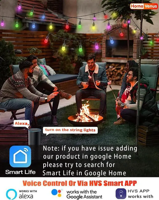 Alt view image 2 of 6 - HVS Smart Outdoor String Lights LED 72Ft (2 packs of 36ft) Color Changing RGBW Patio String Lights Innite Connectable APP Control 2.4GHz Wi Waterproof 36 Acrylic Work with Alexa  for Outside