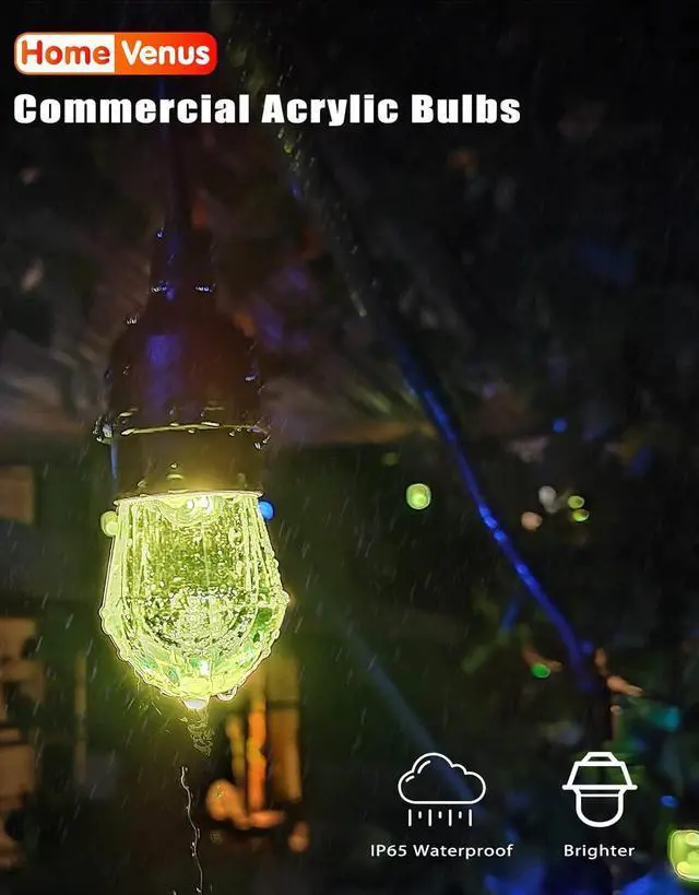Alt view image 4 of 6 - HVS Smart Outdoor String Lights LED 72Ft (2 packs of 36ft) Color Changing RGBW Patio String Lights Innite Connectable APP Control 2.4GHz Wi Waterproof 36 Acrylic Work with Alexa  for Outside