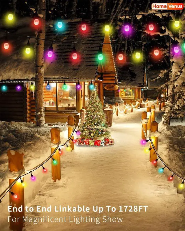 Alt view image 5 of 6 - HVS Smart Outdoor String Lights LED 72Ft (2 packs of 36ft) Color Changing RGBW Patio String Lights Innite Connectable APP Control 2.4GHz Wi Waterproof 36 Acrylic Work with Alexa  for Outside