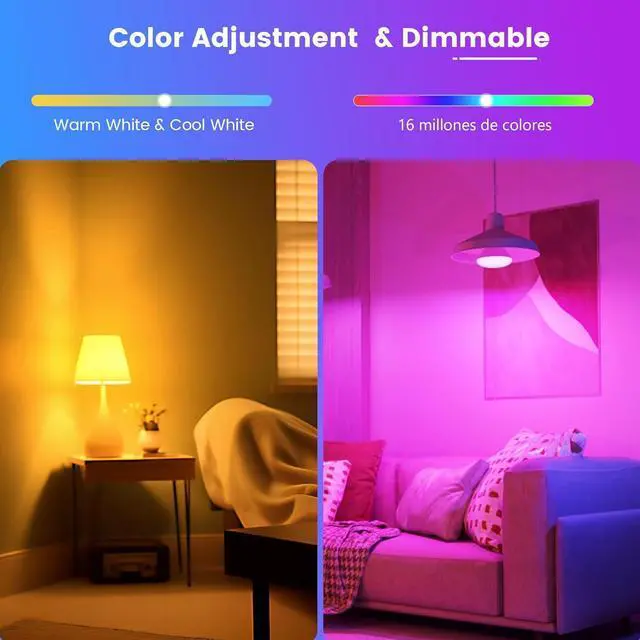 Alt view image 3 of 6 - BR30 Smart Flood Light Bulb, 85W Equivalent Wi Smart Bulb, RGBCW, Music Sync, Color Changing Bulb Compatible with Alexa and  Home, 8 Pack