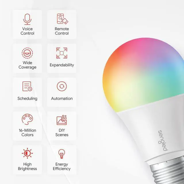 Alt view image 2 of 7 - Alexa Light Bulb, Zigbee Bulb Smart Hub Required, Works with Alexa and SmartThings, Voice Control with Echo Show 10 with built-in Hub, Color Changing 60W Equivalent A19 Smart Light Bulbs, 4PK