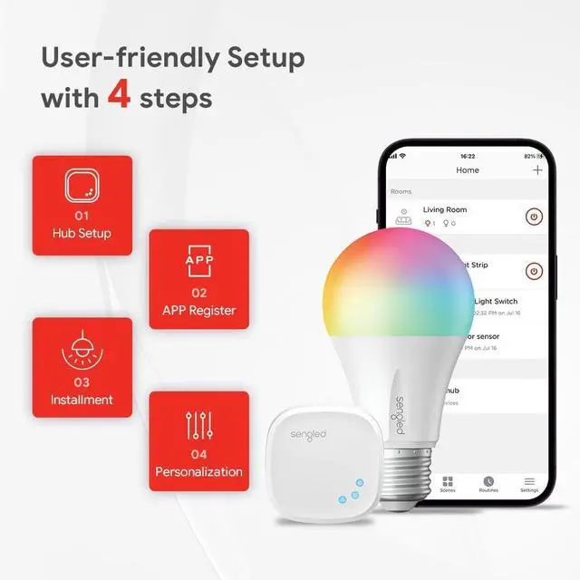 Alt view image 5 of 7 - Alexa Light Bulb, Zigbee Bulb Smart Hub Required, Works with Alexa and SmartThings, Voice Control with Echo Show 10 with built-in Hub, Color Changing 60W Equivalent A19 Smart Light Bulbs, 4PK