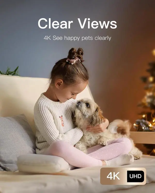 Alt view image 3 of 7 - 4K Ultra HD Cameras for Home Security, 360° View Indoor Pet Dog Camera with Phone App Speaker, 5GHz/2.4GHz Wi Baby Monitor, Night Vision, Smart Detection, Works with Alexa, SD/Cloud Stora