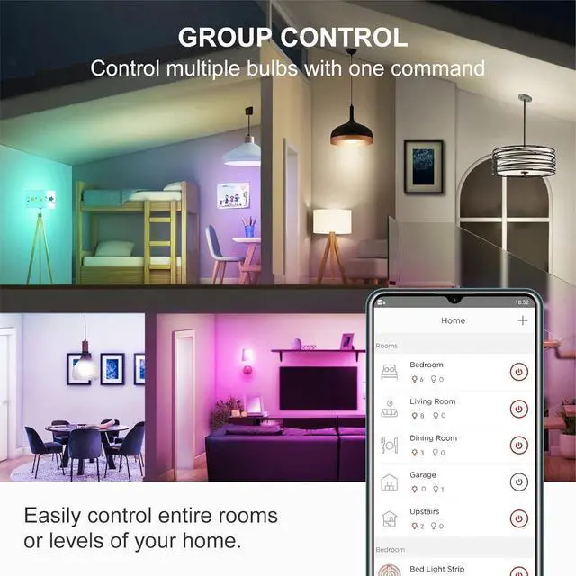 Alt view image 7 of 7 - Alexa Light Bulb, Zigbee Bulb Smart Hub Required, Works with Alexa and SmartThings, Voice Control with Echo Show 10 with built-in Hub, Color Changing 60W Equivalent A19 Smart Light Bulbs, 4PK