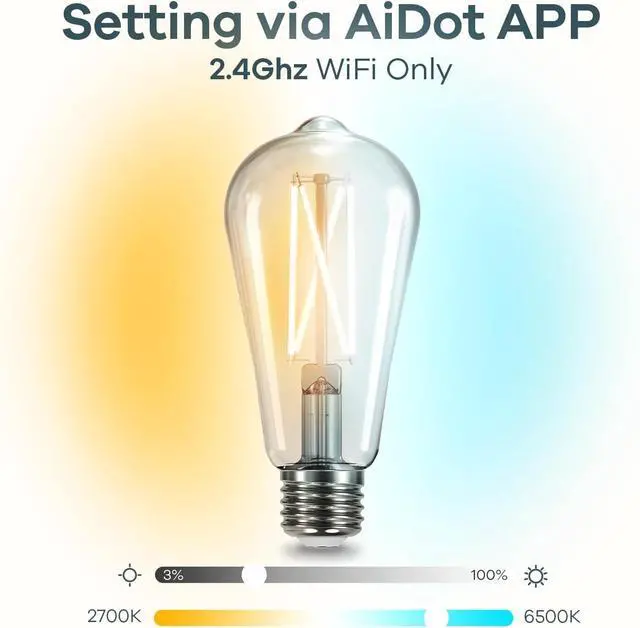 Alt view image 4 of 6 - Smart Edison Bulbs, 2700K-6500K Tunable Wi Edison Bulbs with Remote Control, 8W 60W Equivalent Dimmable ST19(ST58) Vinta Light Bulbs 800lm, Compatible with Alexa &  Home, 6-Pack