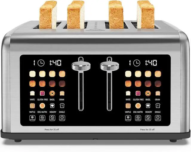 Main image of 4 Slice Toaster Touch Screen, Stainless Steel Toasters Digital Timer, Dual Control Panel Toasters, 8 Shade Settings 6 Bread Types for Bagel, Cancel, Defrost 1650W