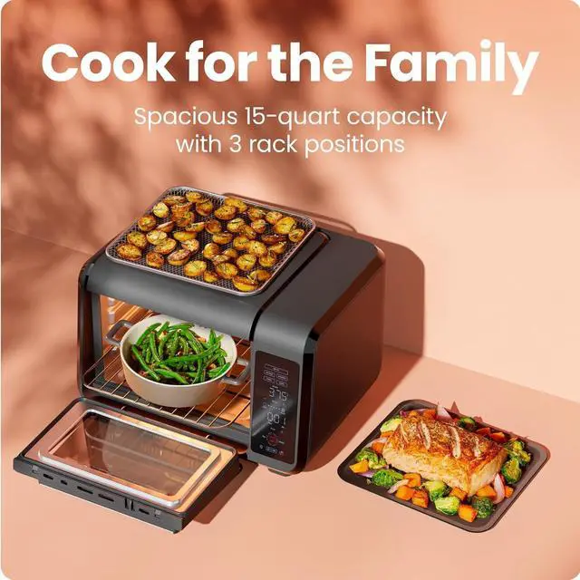 Alt view image 4 of 7 - Chefman Air Fryer Toaster Oven Combo, 15 Qt. Countertop Oven for Quick & Healthy Meals, Bake, Broil, Air Fry, Toast, and Bagel Functions, 450°F Max Temp, 4 Slice Toaster Oven Air Fryer Combo  Black