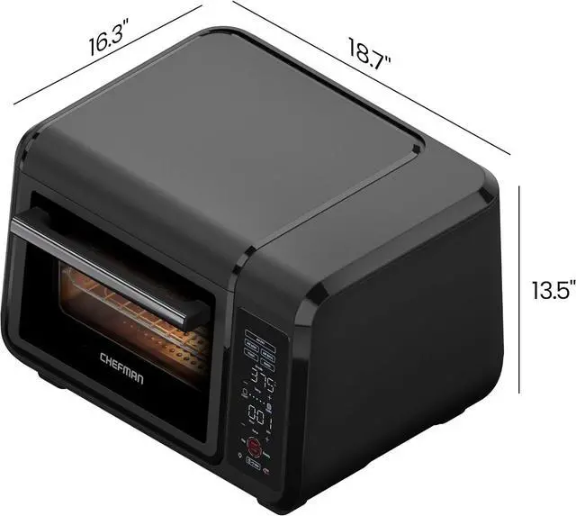 Alt view image 7 of 7 - Chefman Air Fryer Toaster Oven Combo, 15 Qt. Countertop Oven for Quick & Healthy Meals, Bake, Broil, Air Fry, Toast, and Bagel Functions, 450°F Max Temp, 4 Slice Toaster Oven Air Fryer Combo  Black