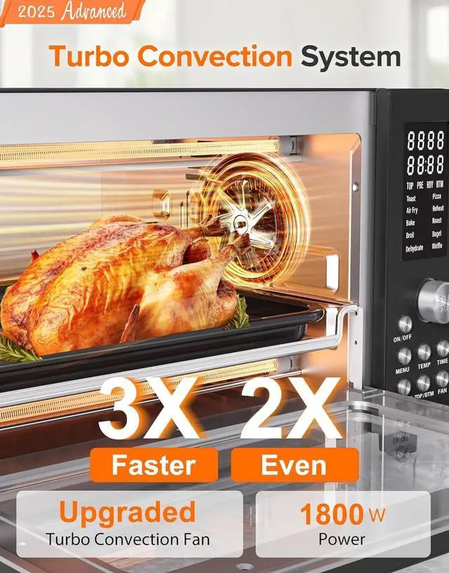 Alt view image 2 of 7 - Nuwave Bravo Pro Smart Air Fryer Toaster Oven Combo, Airfryer Convection Oven Countertop, 12-in-1 Functions with Quicker & Even Crisp Technology, 1800W, 50-450°F, PFAS-Free, 21QT, Black