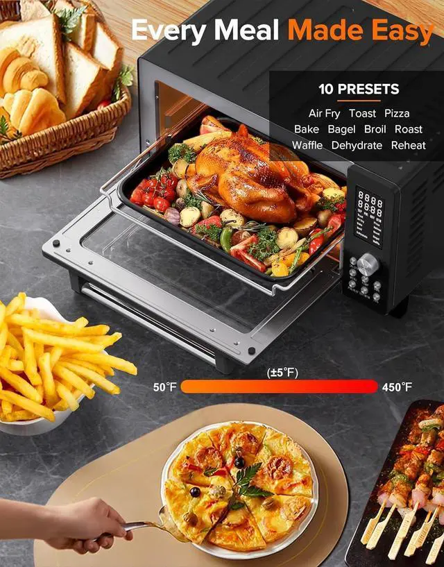Alt view image 3 of 7 - Nuwave Bravo Pro Smart Air Fryer Toaster Oven Combo, Airfryer Convection Oven Countertop, 12-in-1 Functions with Quicker & Even Crisp Technology, 1800W, 50-450°F, PFAS-Free, 21QT, Black