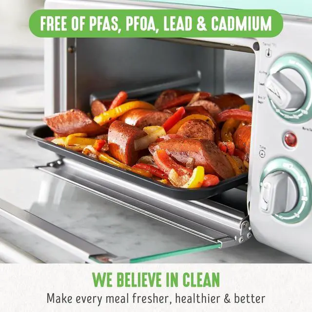 Alt view image 2 of 6 - Countertop Toaster Oven Air Fryer Stainless Steel, Healthy Ceramic Nonstick, PFAS and PFOA-Free, Tray & Basket, Bake, Broil, Reheat, Adjustable Temp & Time Control, Auto Shutoff, Turquoise