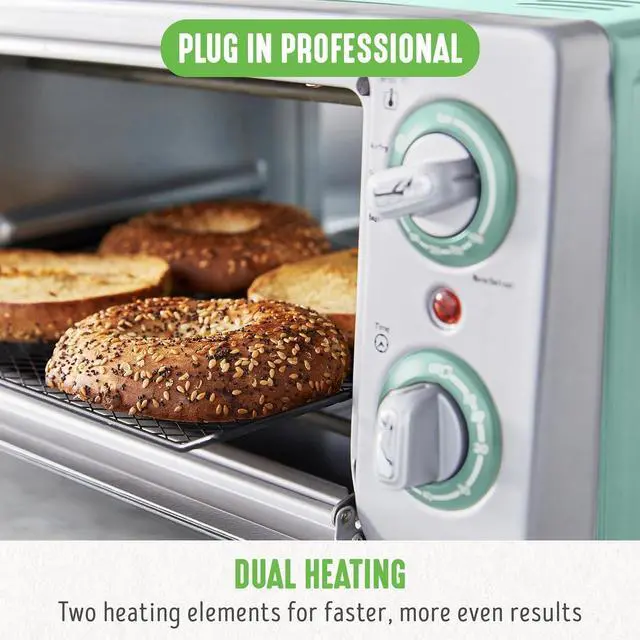 Alt view image 5 of 6 - Countertop Toaster Oven Air Fryer Stainless Steel, Healthy Ceramic Nonstick, PFAS and PFOA-Free, Tray & Basket, Bake, Broil, Reheat, Adjustable Temp & Time Control, Auto Shutoff, Turquoise