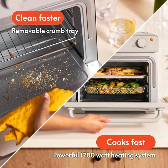 Alt view image 3 of 7 - Air Fry Toaster Oven, 7 Preset Coo Options, Dishwasher-Safe EverGood Coated Trays Included, 60-Minute Auto Shutoff w Audible Timer, Power Indicator Light, 1700 Watt, Oatmilk
