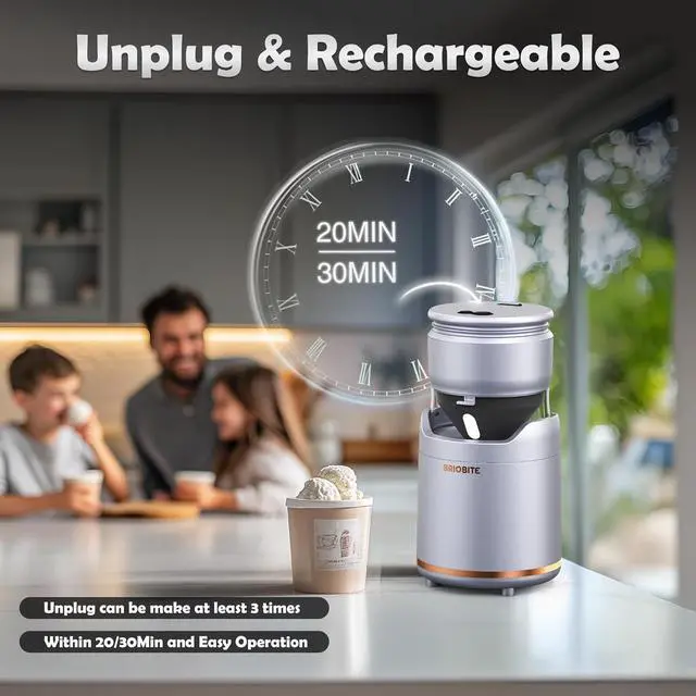 Alt view image 2 of 7 - Ice Cream Maker Machine  Premium Electric Maker Machine with Low-Noise Operation, Recharable,Perfect for lato, Sorbet & Frozen Yogurt, Easy to Clean,Silver