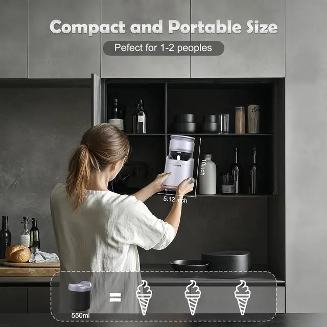 Alt view image 4 of 7 - Ice Cream Maker Machine  Premium Electric Maker Machine with Low-Noise Operation, Recharable,Perfect for lato, Sorbet & Frozen Yogurt, Easy to Clean,Silver