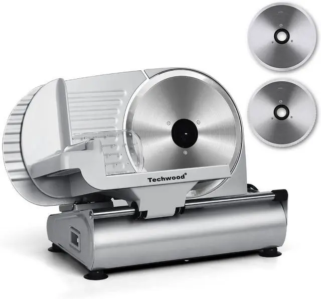 Main image of Meat Slicer,  Electric Deil Food Slicer with Removable 9 Stainless Steel Blade, Deli Cheese Fruit Vetable Bread Cutter with Adjustable Knob for Thickness, Food Carria & Non-Slip Feet