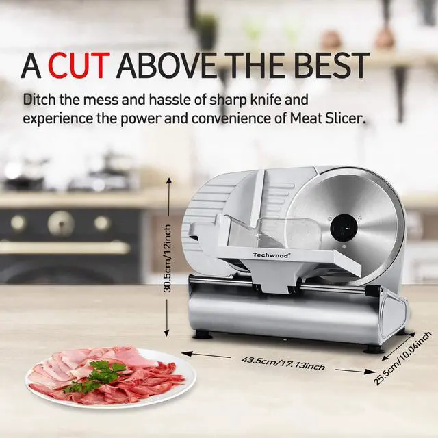 Alt view image 2 of 7 - Meat Slicer,  Electric Deil Food Slicer with Removable 9 Stainless Steel Blade, Deli Cheese Fruit Vetable Bread Cutter with Adjustable Knob for Thickness, Food Carria & Non-Slip Feet